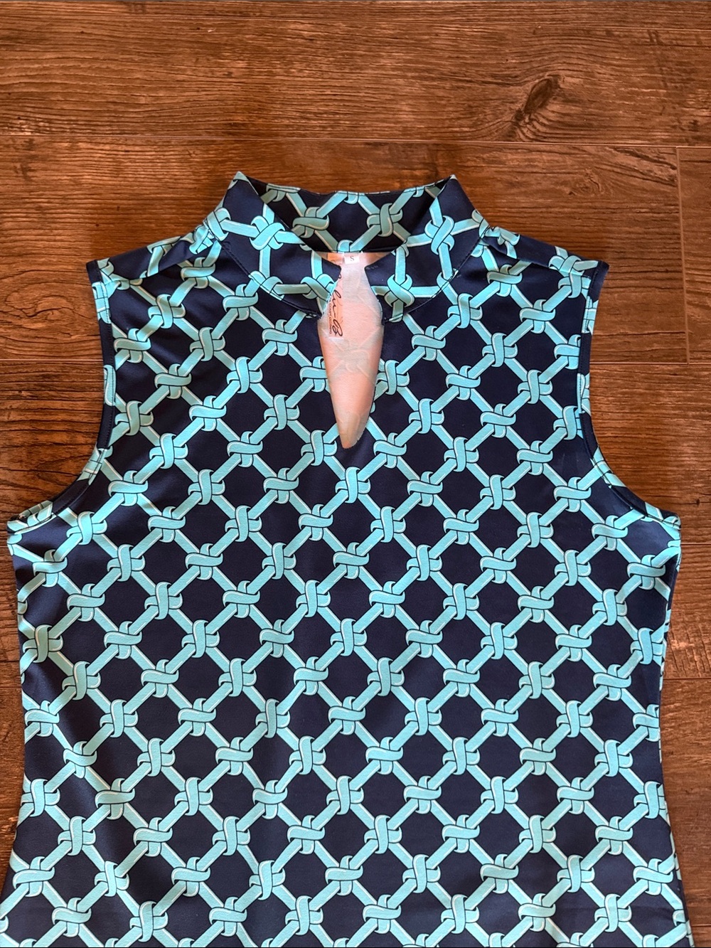 Lulu-B Navy and Teal Sleeveless V-Neck Printed Dress Size Small - Picture 6 of 7